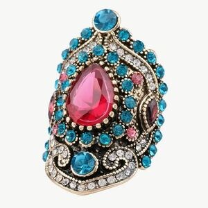 Vintage-Inspired Red and Blue Gemstone Ring